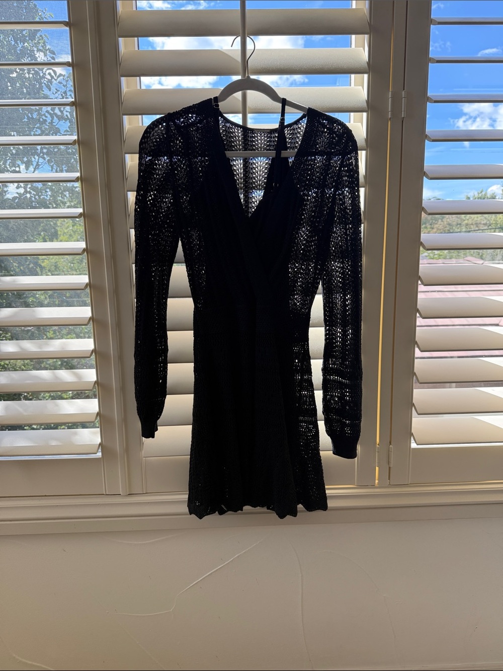 Alexis Black Crochet Long-Sleeve Mini Dress